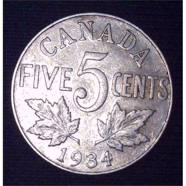 1934 Canadian 5 Cent Coin