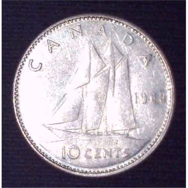 1968 Canadian Silver Dime (non-magnetic) 50% Silver