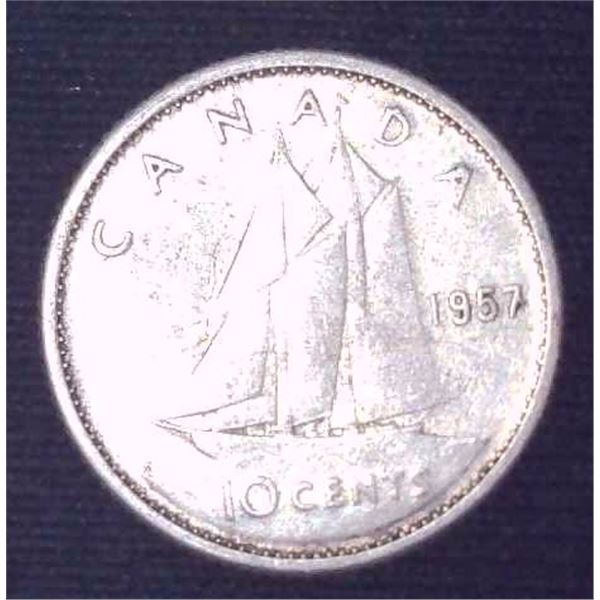 1957 Canadian Silver 10 Cent Coin