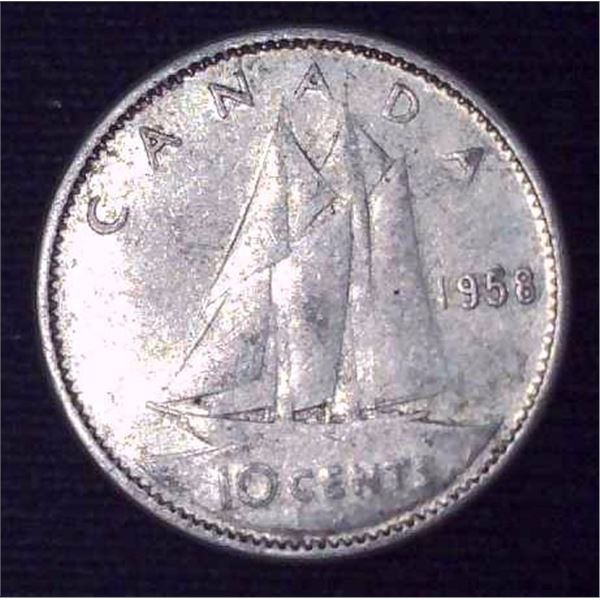 1958 Canadian Silver 10 Cent Coin