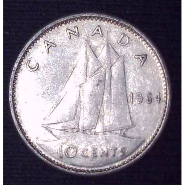 1964 Canadian Silver 10 Cent Coin