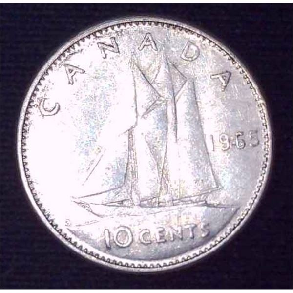 1965 Canadian Silver 10 Cent Coin