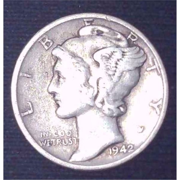 1942 USA Silver 10 Cent Coin