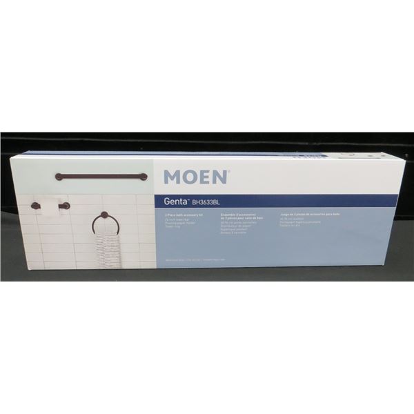 New Moen Genta 3-piece bathroom accessory kit (Model BH3633BL) in a matte black finish