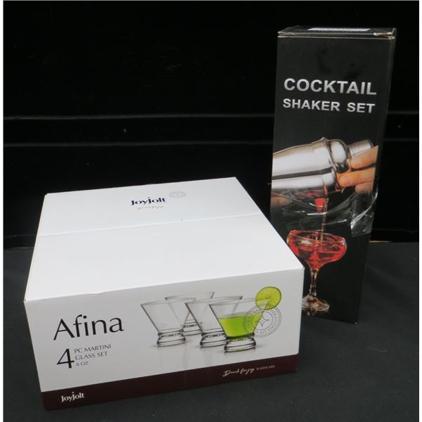 New Cocktail Shaker Set & 4 New Martini Glasses