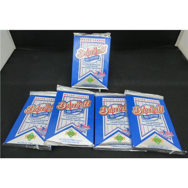 5 Sealed Packs Of 1991 Upper Deck Baseball 15 Cards Per Pack + 1 Hologram