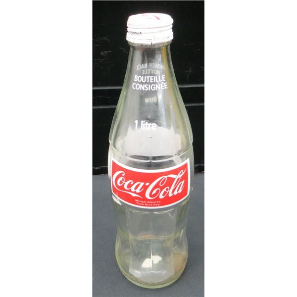Vintage 1980's Glass 1 Liter Collector Coke Bottle