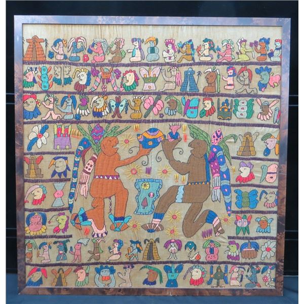 Embroidered Mayan Framed Picture measures 32.5" x 34"