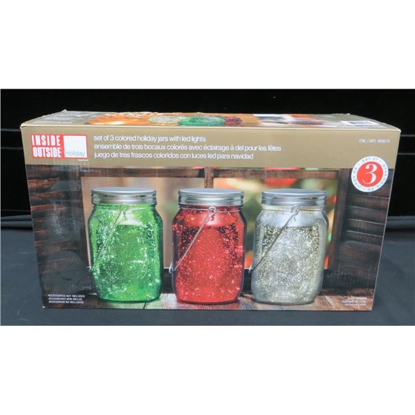 New Set of 3 Colorful Holiday Jars With LED Lights