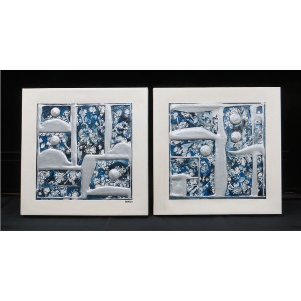 2 Canvas Painted Pictures "Silver Sea" 16"x16"