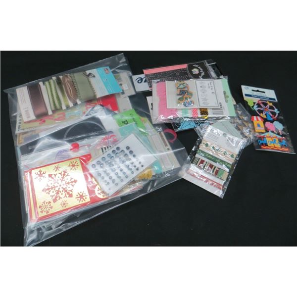 Large Collection Of Crafting Stickers, Pearls, Ribbon, Stencils & More