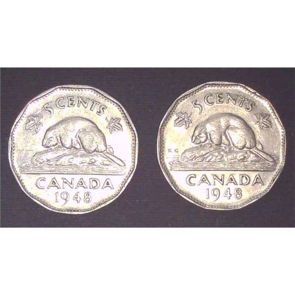 2x Canadian Nickels 1948