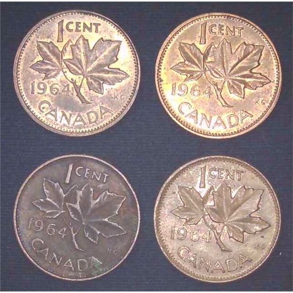 4x Canadian Pennies 1964