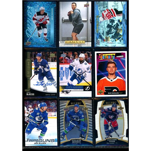 Lot of 9 Various Hockey Inserts or Rookie Cards Various Teams & Players