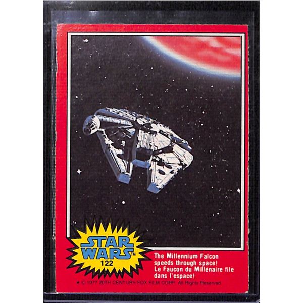 1977 O-Pee-Chee Star Wars #122 The Millennium Falcon speeds through space!