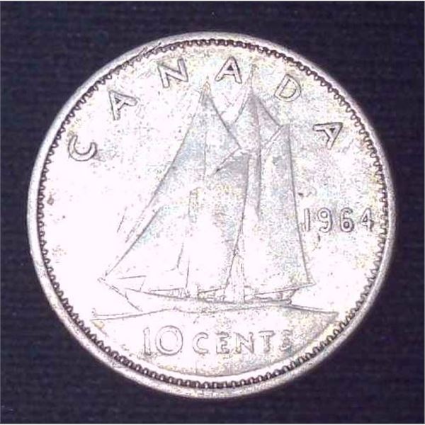 1964 Canadian Silver 10 Cent Coin