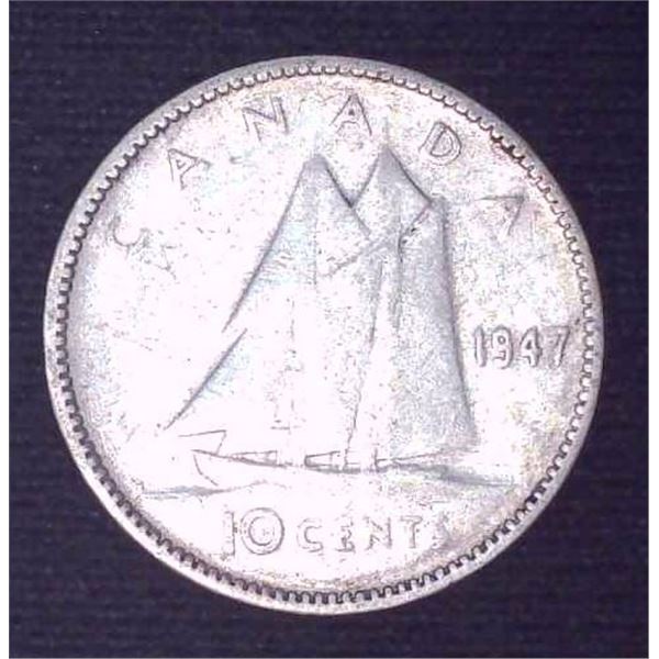 1947 Canadian Silver 10 Cent Coin