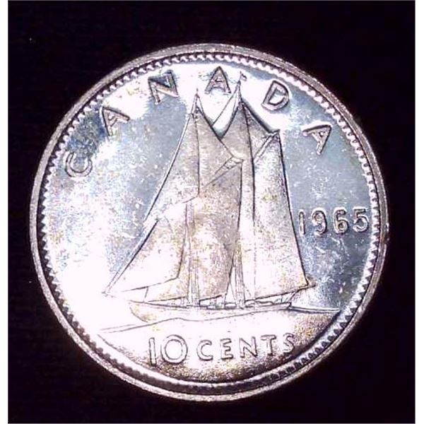 1965 Canadian Silver 10 Cent Coin