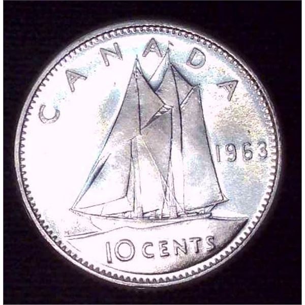 1963 Canadian Silver 10 Cent Coin