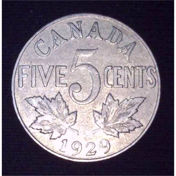 1929 Canadian 5 Cent Coin