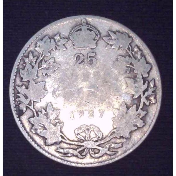 1927 Canadian Silver 25 Cent Coin