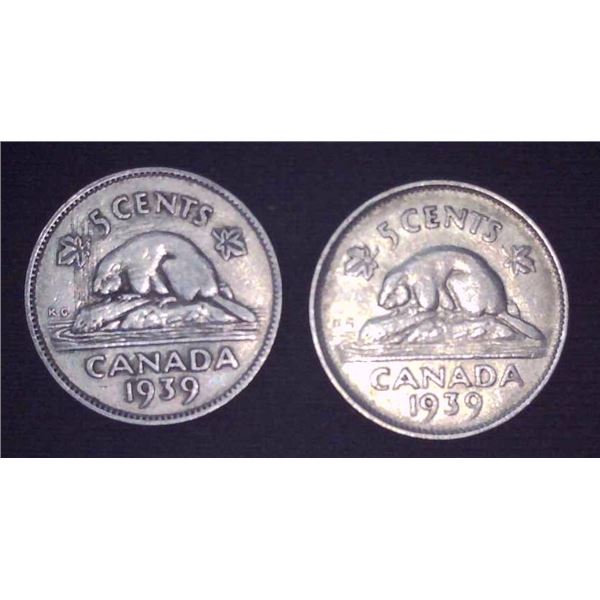 2x Canadian Nickels 1939