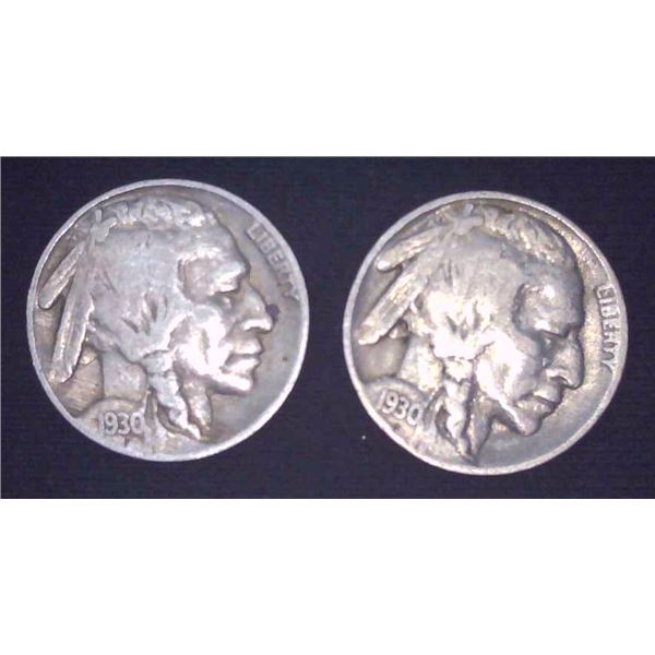 2x USA Buffalo Nickels 1930