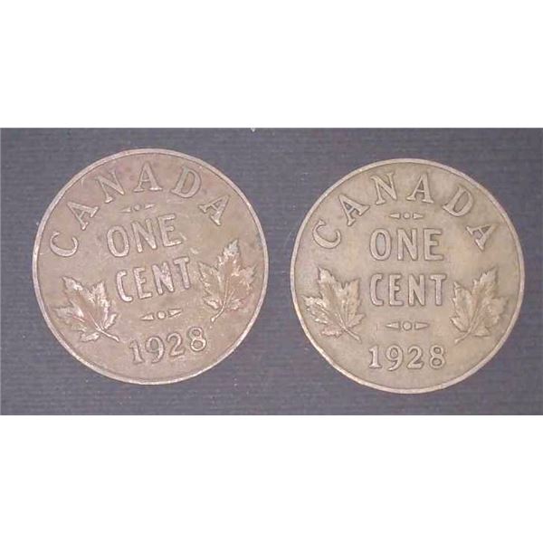 2x Canadian Pennies 1928