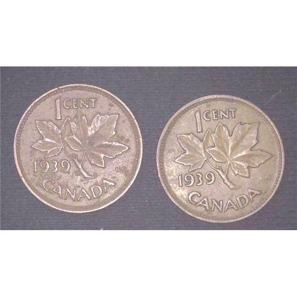 2x Canadian Pennies 1939