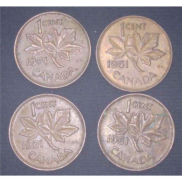 4x Canadian Pennies 1951