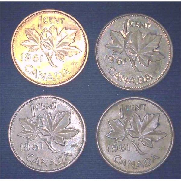 4x Canadian Pennies 1961