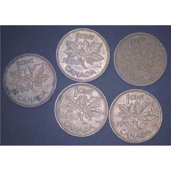 5x Canadian Pennies 1950