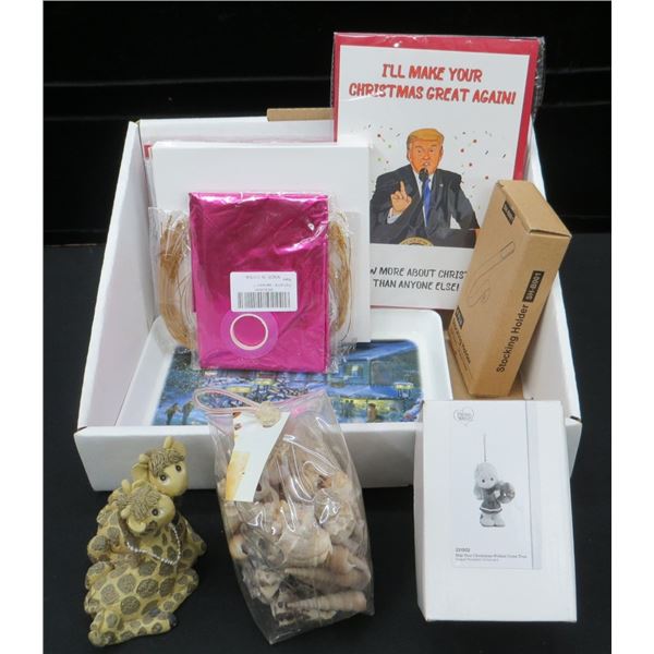 Lot Of New Items Christmas Ornaments, New Sealed Cards, Pink Balloon, Sea Shells & More