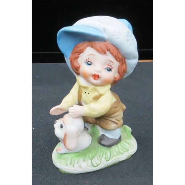 Vintage Lefton Boy Petting Dog Figurine 5" Tall