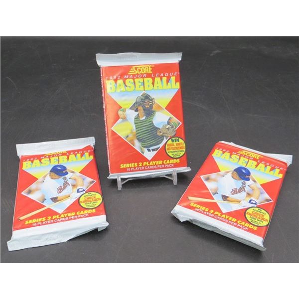 3 Sealed Packs Of 1992 Score Baseball 16 Cards Per Pack