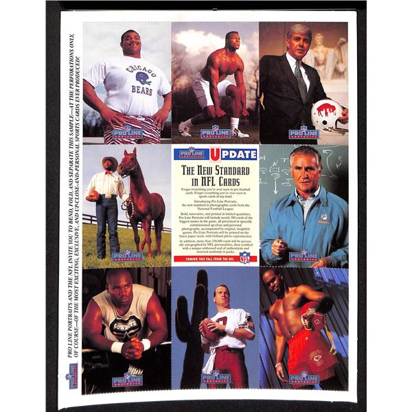 1991 NFL Pro Line Update Uncut Football Card Sheet