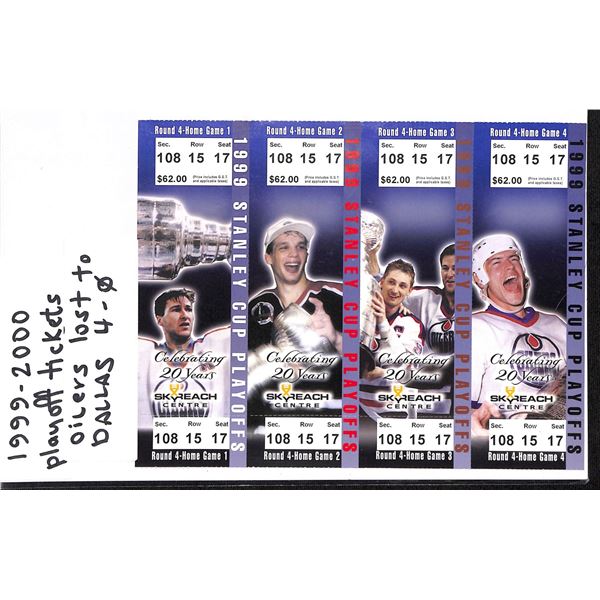 1999-2000 Edmonton Oilers Stanley Cup Playoff Unused Strip of 4 Connected Tickets