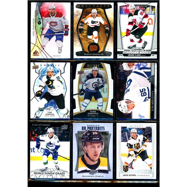 Lot of 9 Various Hockey Inserts or Rookie Cards Various Teams & Players