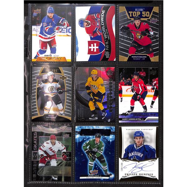 Lot of 9 Various Hockey Inserts or Rookie Cards Various Teams & Players