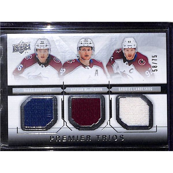 2018-19 UD Premier Trios Jersey Mikko Rantanen/Nathan MacKinnon/Gabriel Landeskog BV $45