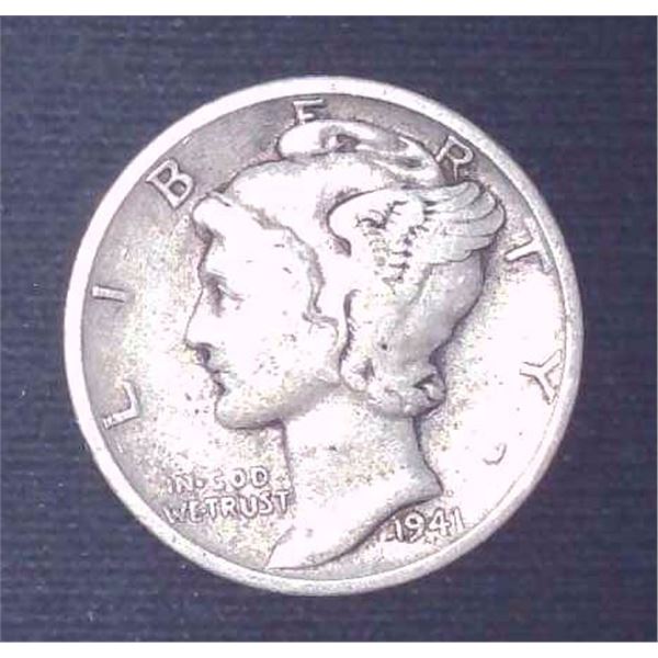 1941 USA Silver 10 Cent Coin