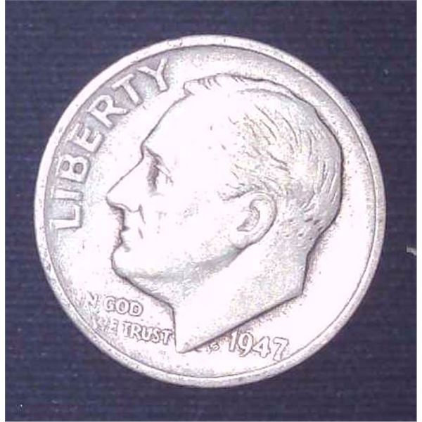 1947 USA Silver 10 Cent Coin