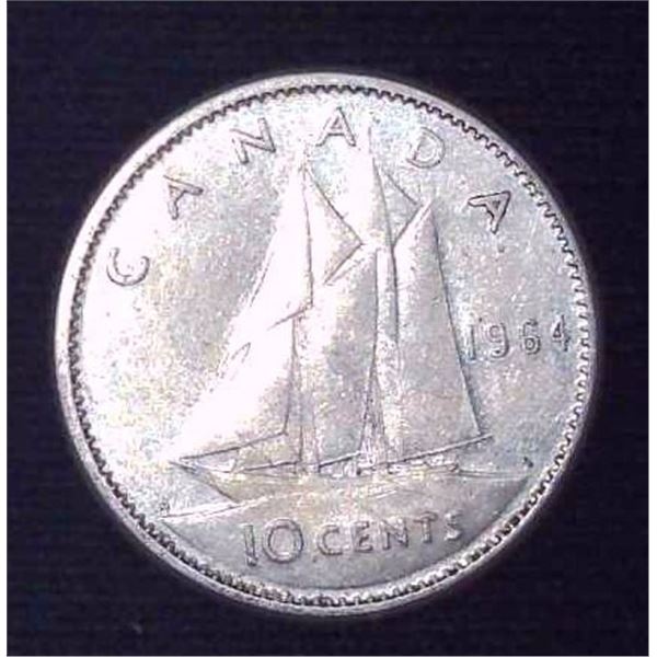 1964 Canadian Silver 10 Cent Coin