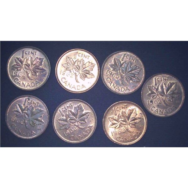 7x Canadian Pennies 1962