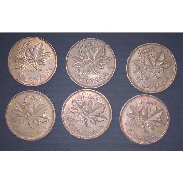 6x Canadian Pennies 1966