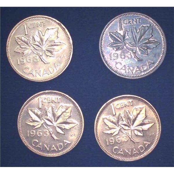 4x Canadian Pennies 1963