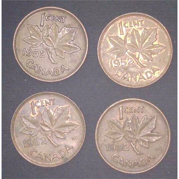 4x Canadian Pennies 1952