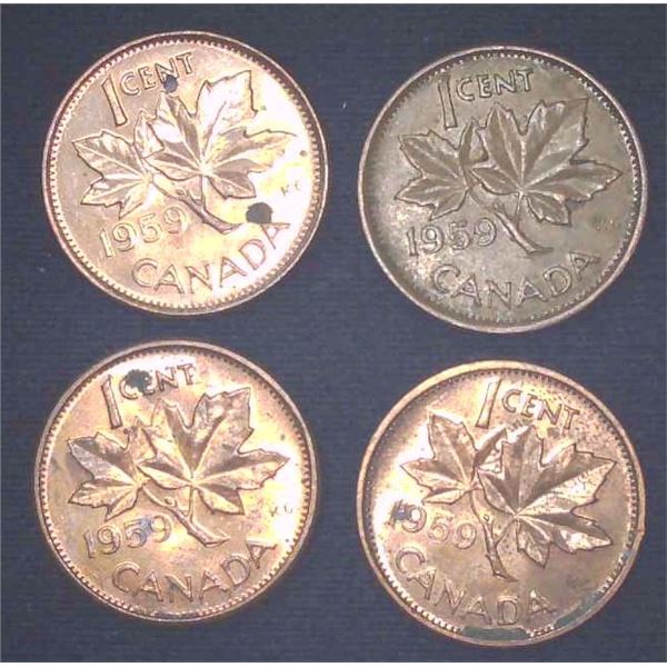 4x Canadian Pennies 1959