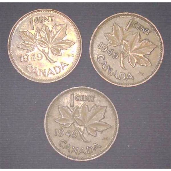 3x Canadian Pennies 1949