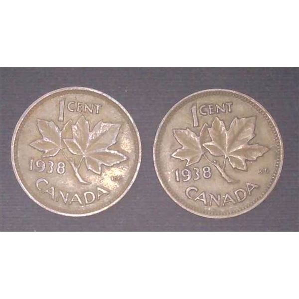 2x Canadian Pennies 1938